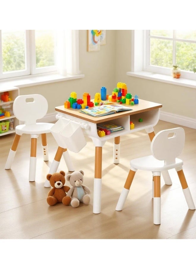 بيوينتي طاولة وكراسي 2 مجموعة، مكتب قابل للتعديل ارتفاعًا مع سلم تخزين كبير سطح نظيف، طاولة أنشطة التعلم للصفوف ورياض الأطفال والمنازل، مجموعة طاولة وكرسي للرسم - Image 1